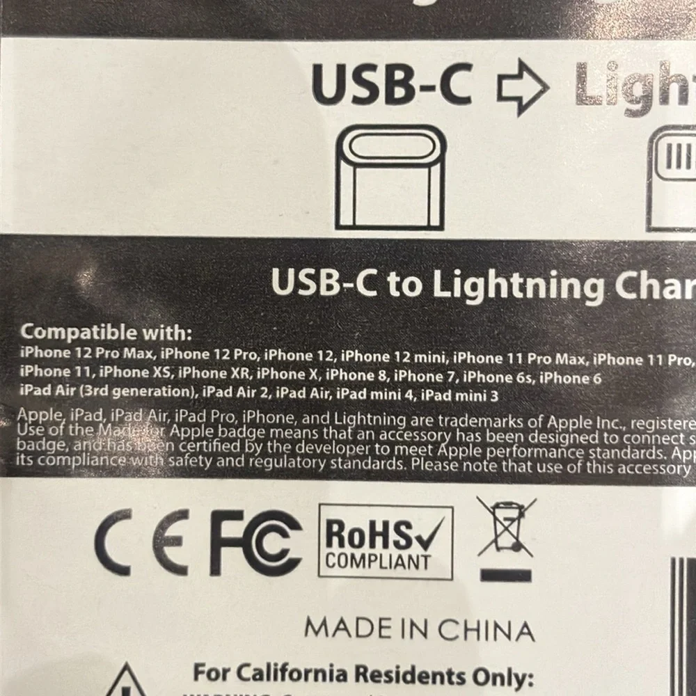 Lot 3 VisionTek USB-C to Lightning 2 Meter Cable Charge Sync Cord Black 901450
